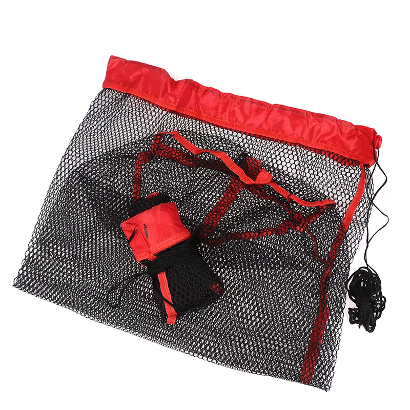 Epuisette de pêche, sac de collecte avec ficelle de proximité, portable, pliant, UNIS issement, petite grille, sac en filet, équipement de pêche