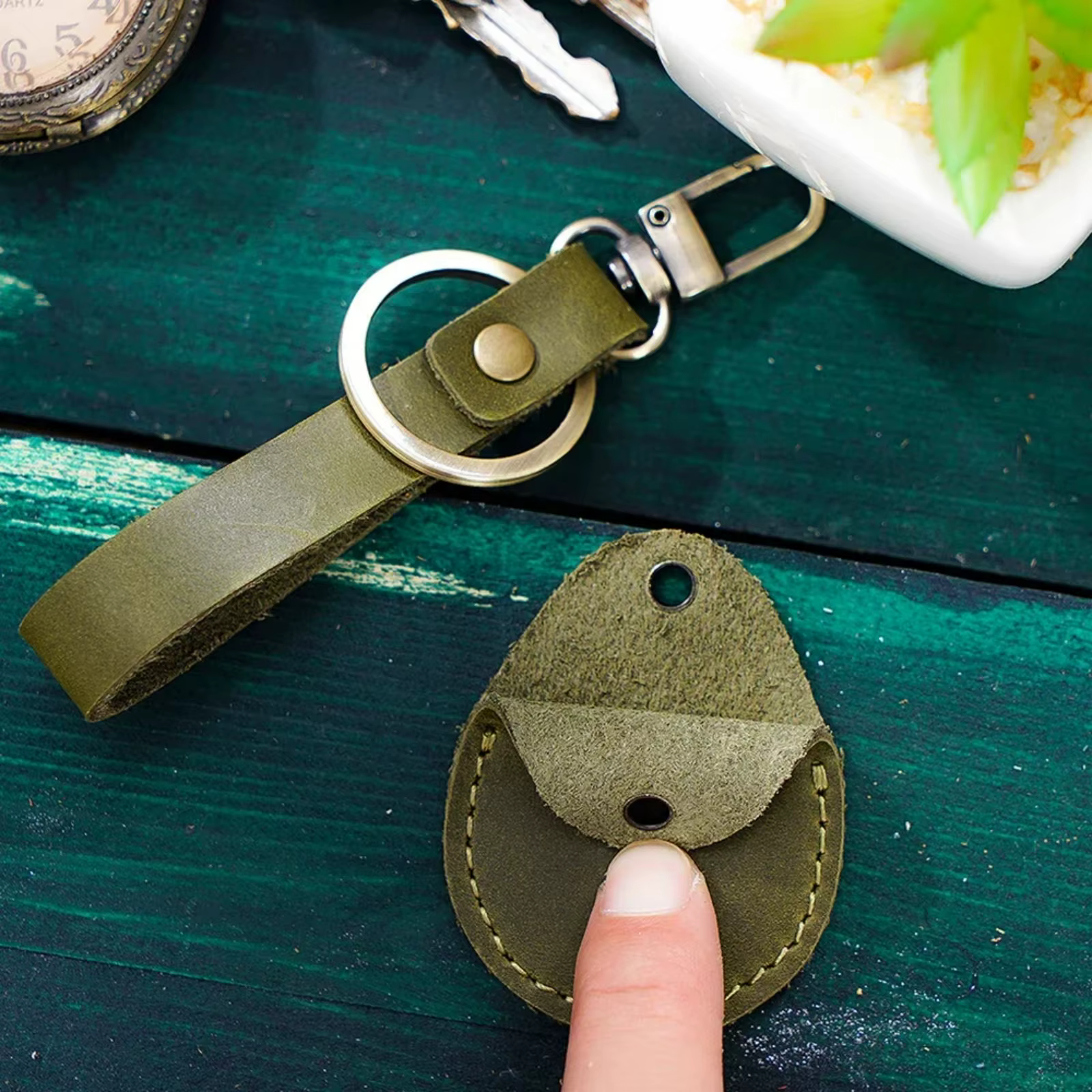 Étui pour carte d'accès en cuir, accessoires de porte-clés Anti-perte et Anti-chute, porte-clés en cuir avec anneau de porte-clés
