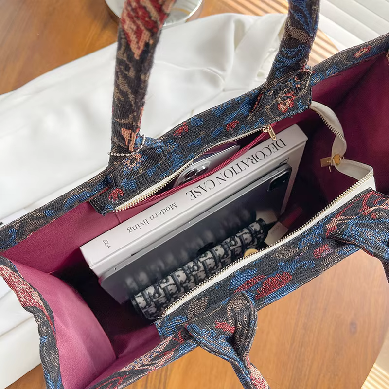 Sac fourre-tout de grande capacité pour femme, sacs à main de créateur de luxe, toile brodée Jacquard, grand sac shopper initié, marque, 2022