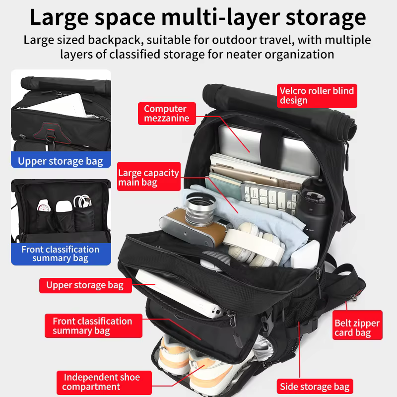 Sac à dos de voyage pour hommes, sac à dos décontracté pour hommes pour les voyages, grand sac à dos pour les voyages, 70 litres L, capacité super grande