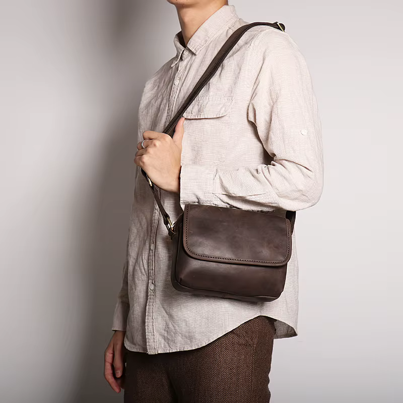 Sac en cuir véritable pour homme, sac de téléphone à rabat vintage, fermeture éclair 03, simple, cheval, rétro, élan
