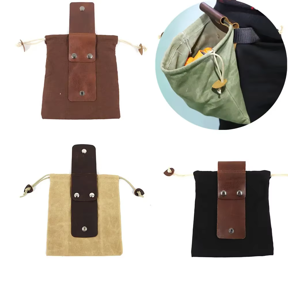 Sac de recherche de nourriture Portable en plein air, pochette de cueillette de fruits pliable, rangement de baies Puch, sac en toile de brousse en cuir, randonnée Camping 1 pièce