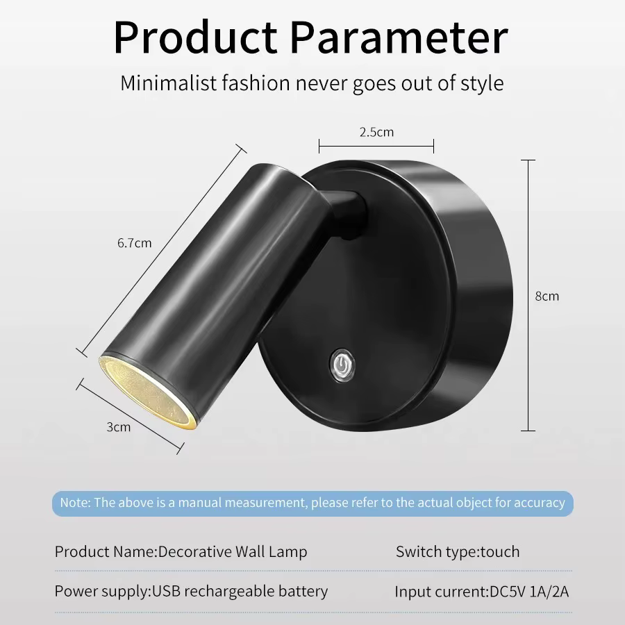 Lampe murale LED magnétique rechargeable par USB, projecteur sans fil, sans perçage, lampe de lecture avec interrupteur tactile, lampe de chevet à intensité variable
