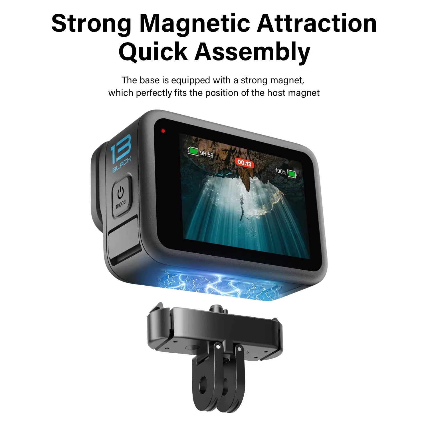 Support de Base magnétique noir à dégagement rapide pour Gopro 13