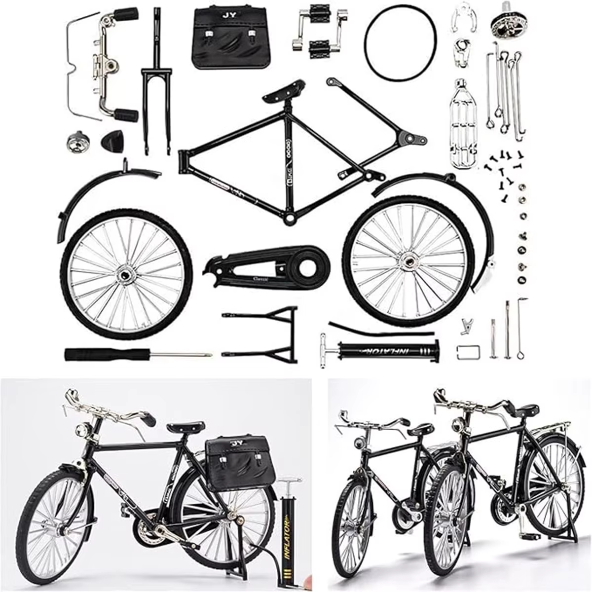 Modèle réduit de vélo rétro en alliage, vélo vintage classique, ornement de bureau, jouet de collection