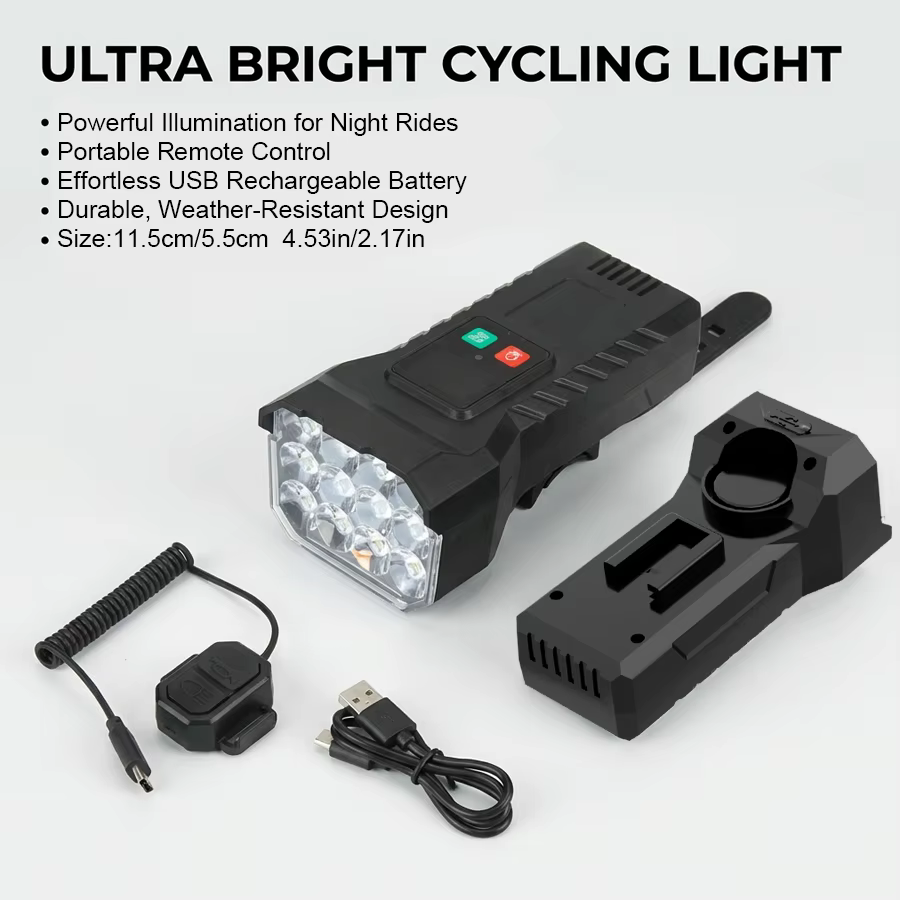 Phare avant de vélo puissant à 12 LED, rechargeable par USB, étanche, pour VTT, accessoires de vélo