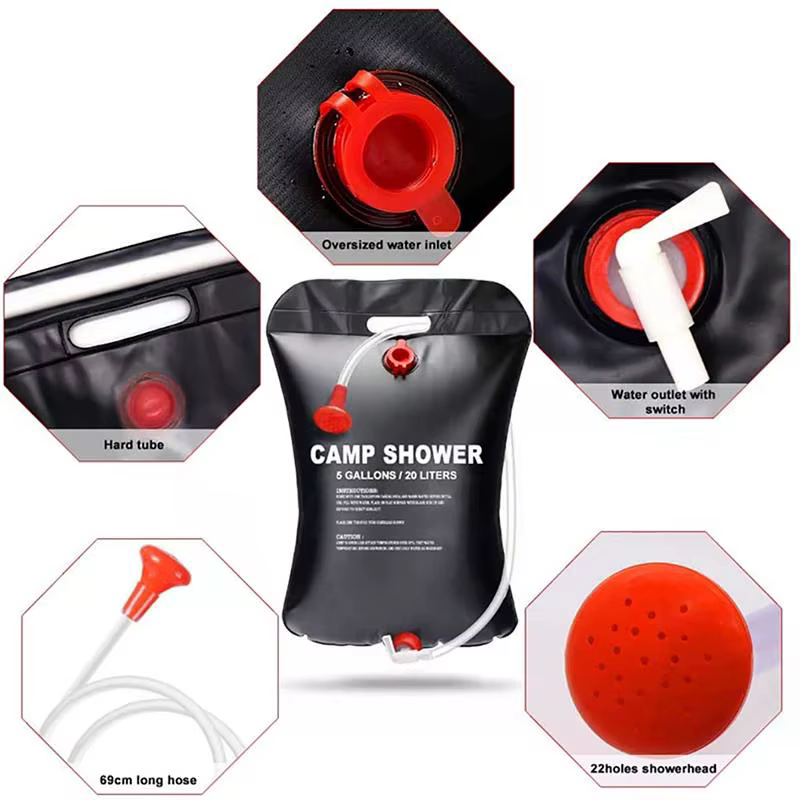 Sac de douche solaire portable 20L pour camping, randonnée, escalade – Nouvelle base pour bouteille d'eau de voyage et fournitures de camping