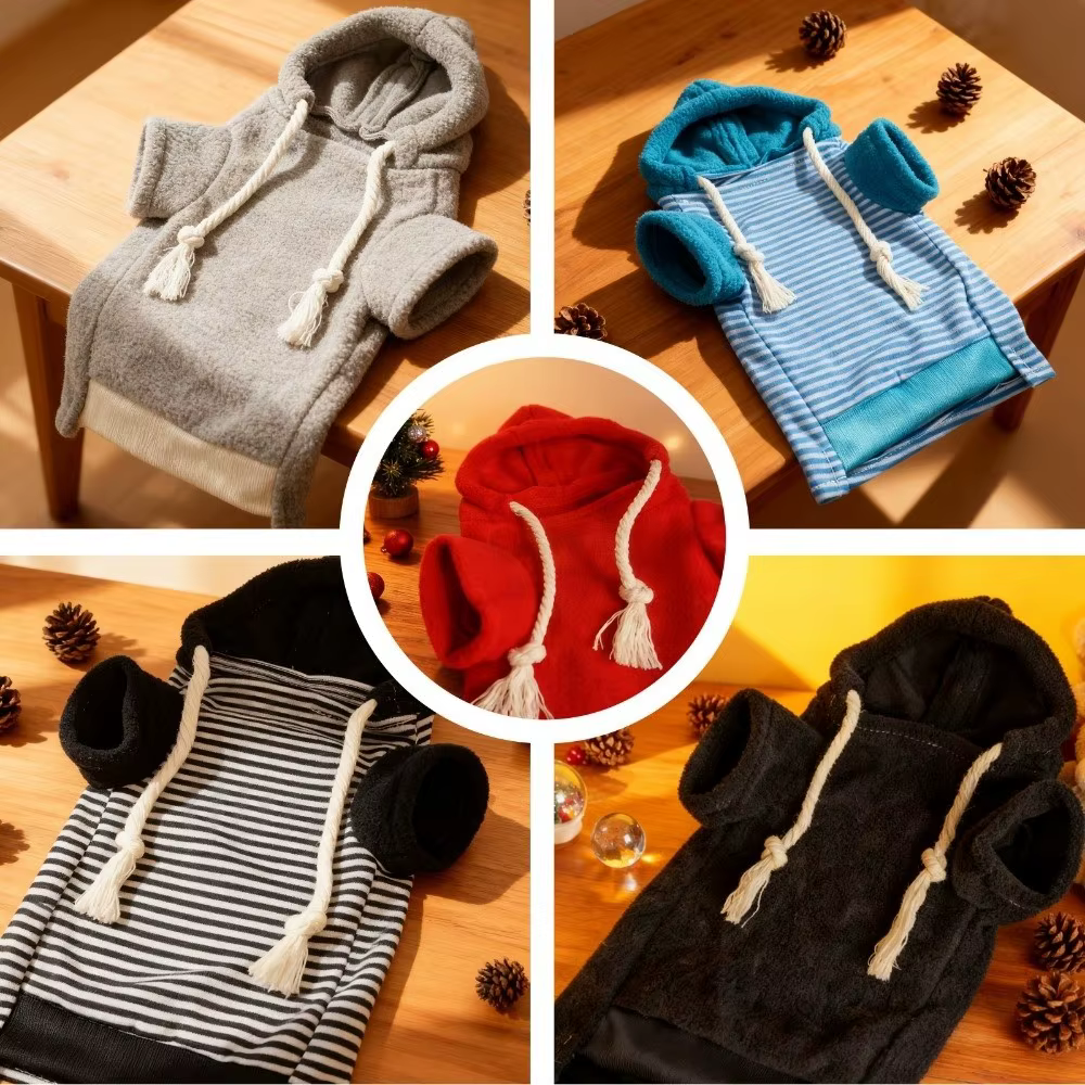 Sweat à capuche en furet élastique à la mode, polaire épaisse, doux, rayé pour animaux de compagnie, confortable et élégant, pull en furet avec cordon de serrage, hiver