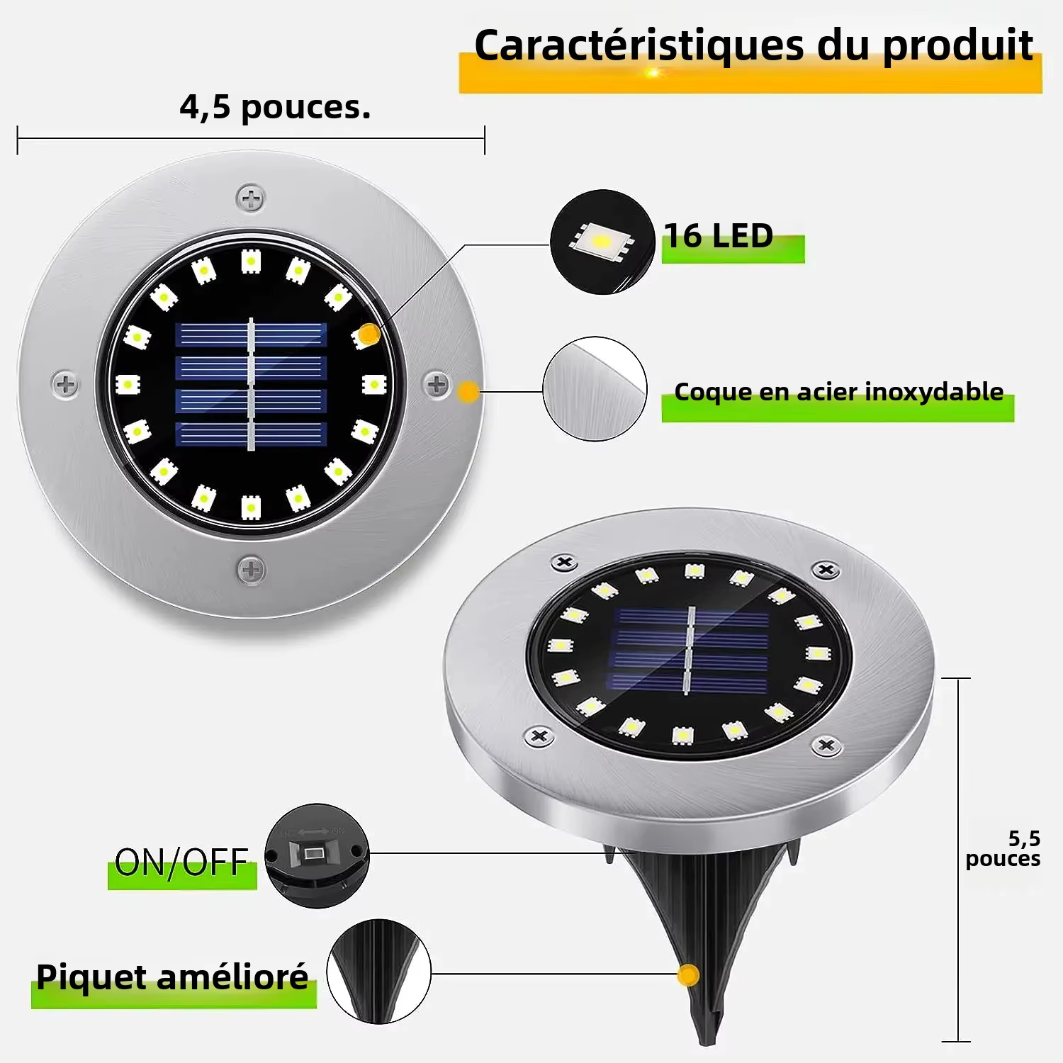 16 LED lumières solaires lumineuses au sol lumière LED solaire étanche extérieure pour voie jardin cour pelouse passerel