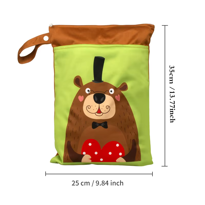 Sac à couches réutilisable imperméable à l'eau avec deux fermetures à glissière