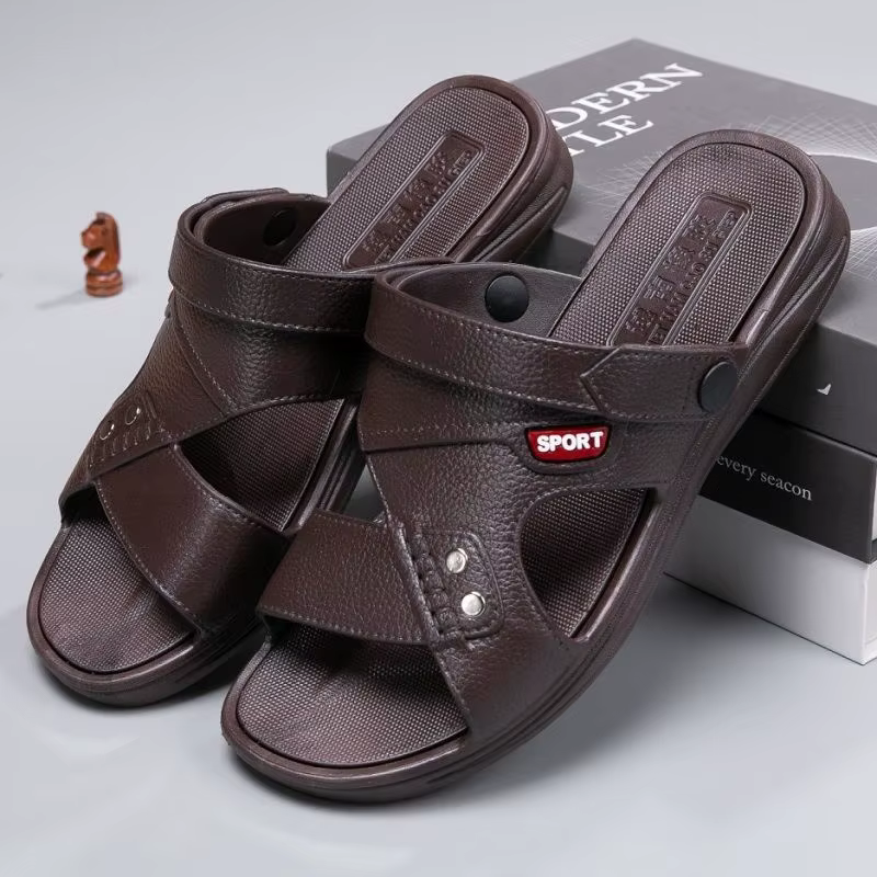 Sandales en caoutchouc pour hommes, pantoufles à porter de deux façons, été, extérieur, conduite, semelle épaisse, antidérapantes, confortables, chaussures de plage décontractées