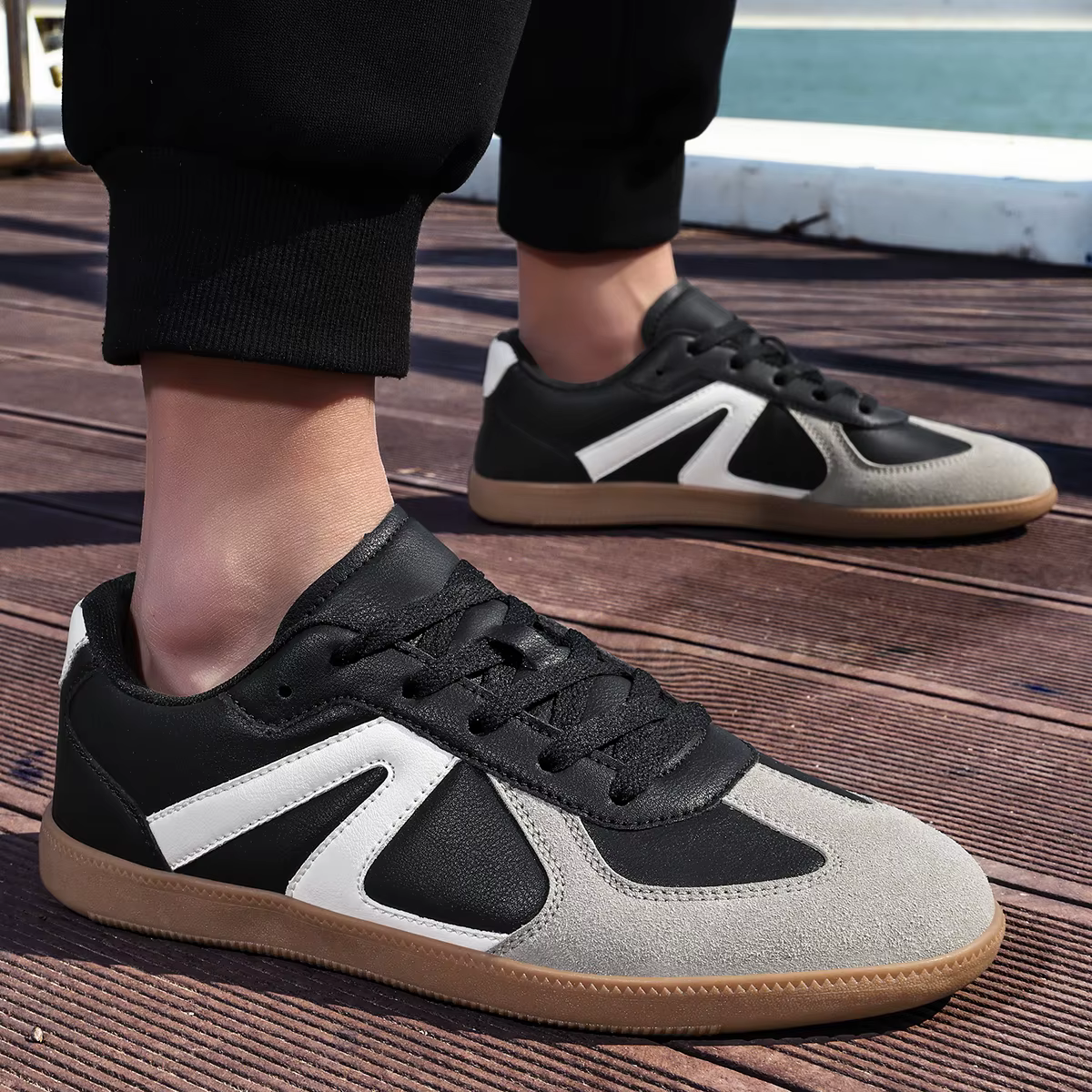 ELUVA – chaussures en cuir PU pour hommes, unisexes, de haute qualité, respirantes, plates, à lacets, confortables, semelle souple, antidérapantes, chaussures de skateboard décontractées pour hommes