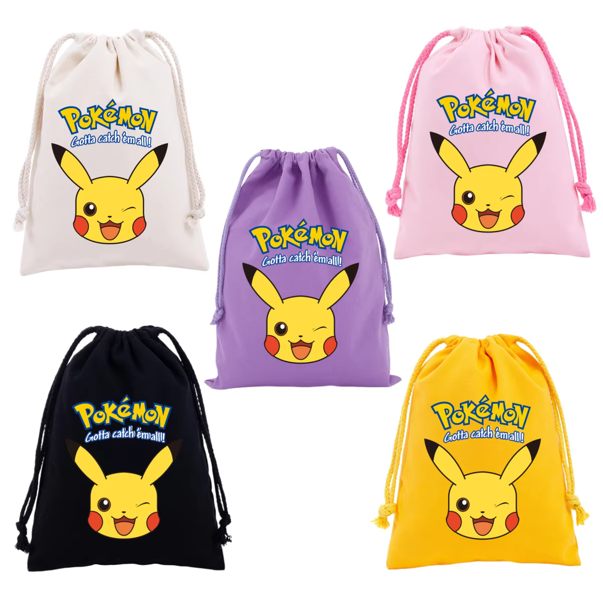 Sacs à cordon Anime Pokémon, sacs de rangement en toile imprimés avec des personnages de dessins animés Pikachu, Eevee, Charizard, Bulbasaur, sacs cadeaux pour enfants