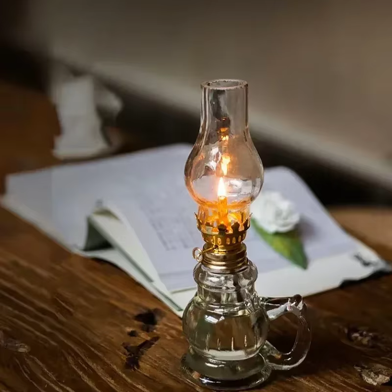 1 lampe à pétrole rétro coupe-vent en verre avec poignée pour éclairage d'urgence intérieur et décoration de la maison