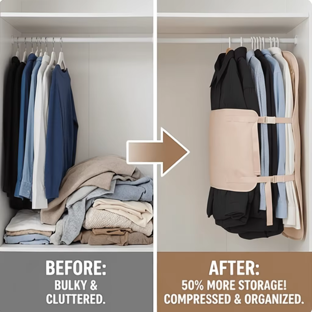 Sac de compression suspendu pour vestes et manteaux – Gain de place de 50 % – Accessoires de chambre à coucher – Organisateur de vêtements