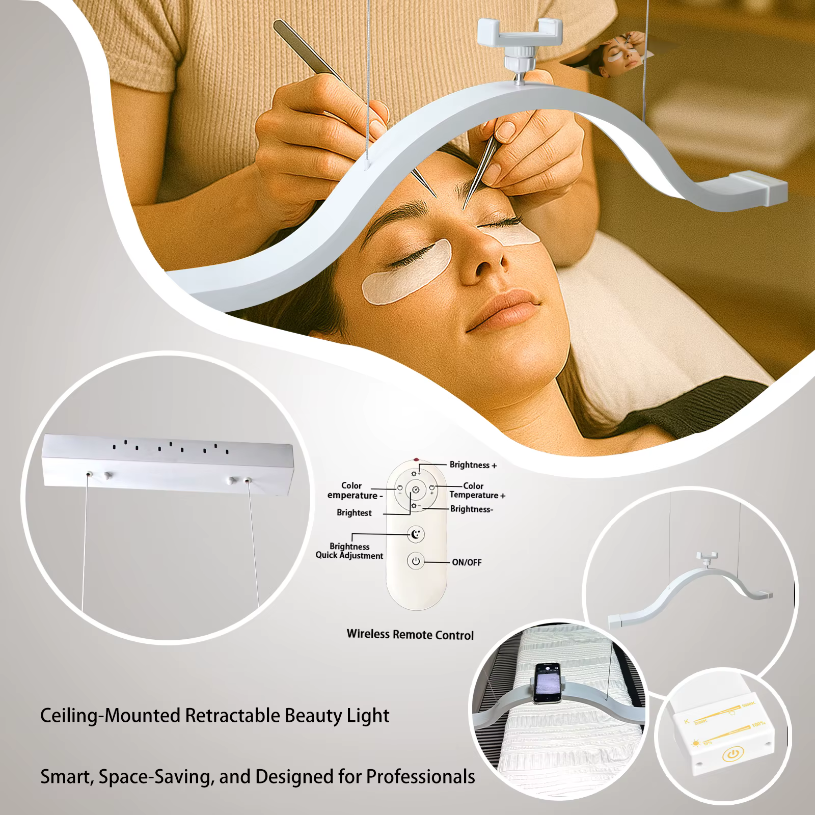 Lampe LED suspendue demi-lune et nuage, montage au plafond, pour maquillage, cils, Nail Art, hauteur réglable, 3 températures de couleur