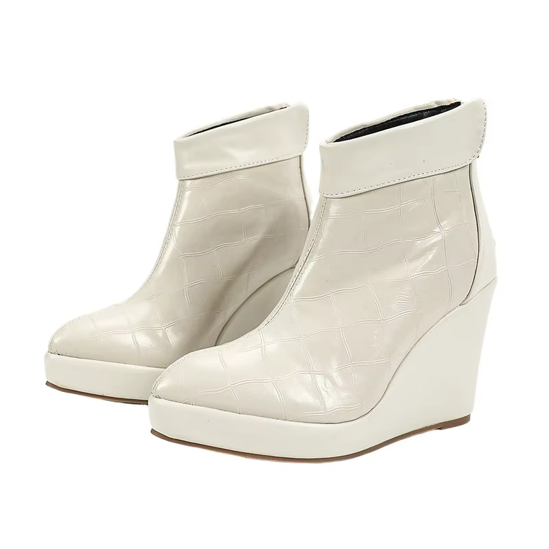 2025 automne début hiver chaussures femmes talons hauts bottes bout pointu mode dames chaussures à semelles compensées 10 cm noir blanc grande taille 42 D657