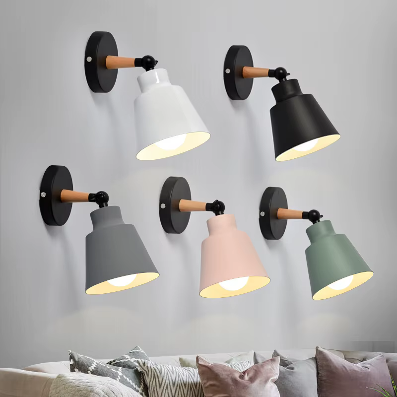 Nordique en bois massif chambre applique moderne minimaliste Macaron mur LED lampe créative salon couloir chevet applique