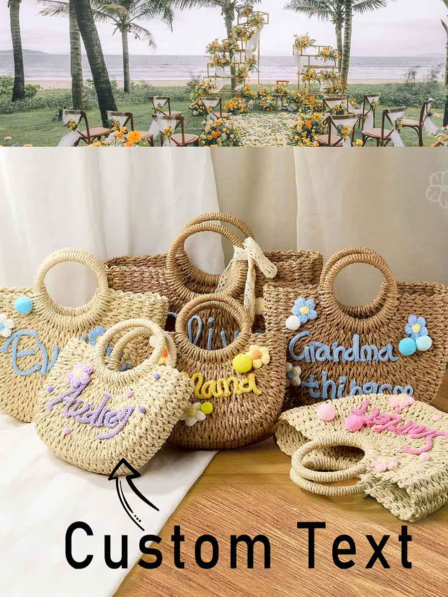 1 sac à main en paille personnalisé | sac de plage de demoiselle d'honneur | sac cadeau pour enterrement de vie de jeune fille, panier cadeau portable | cadeau de demoiselle d'honneur
