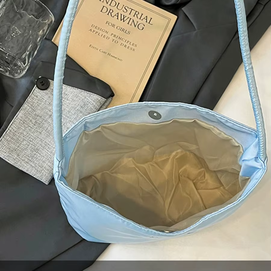 Sac carré brodé, sac seau en nylon tendance de style japonais, nouveau sac seau de printemps/été