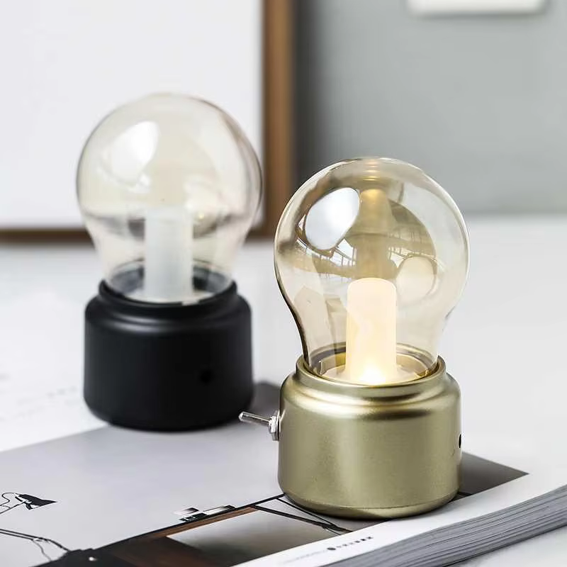 FPOO LED bougie USB ampoule LED Rechargeable soufflant classique rétro lampe de Table de bureau décoration de la maison pour chambre du nouvel an veilleuse