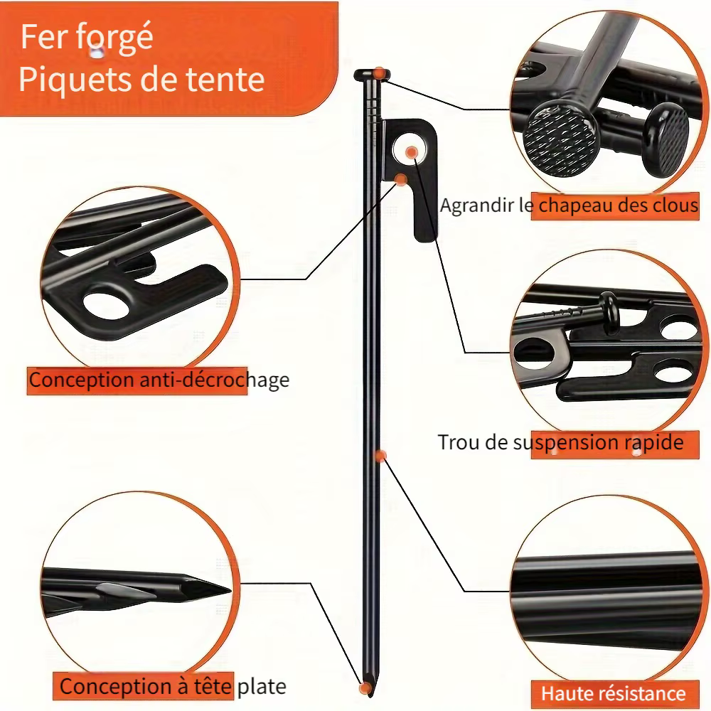 Piquets de tente robustes avec pochette de rangement
