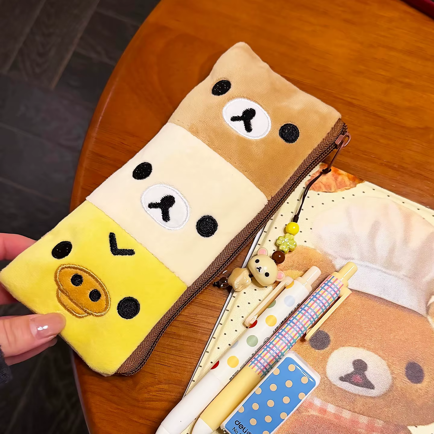 Trousse à crayons Kawaii Rilakkuma Kiiroitori, étui à crayons pour fille, pochette à stylos, trousse à crayons mignonne de dessin animé, sac de rangement, cadeau de festival