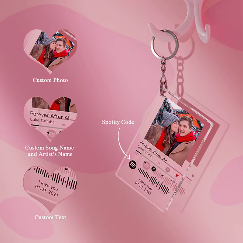 Porte-clés Photo personnalisé Spotify, Plaque de chanson de musique en acrylique, cadre de porte-clés, cadeaux pour amoureux