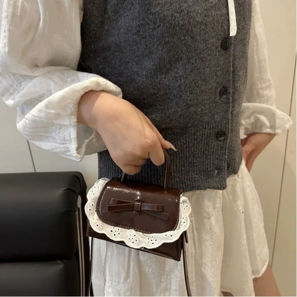 Sac bandoulière mini tendance en cuir PU avec nœud en dentelle, style Y2K, sac à main pour femme