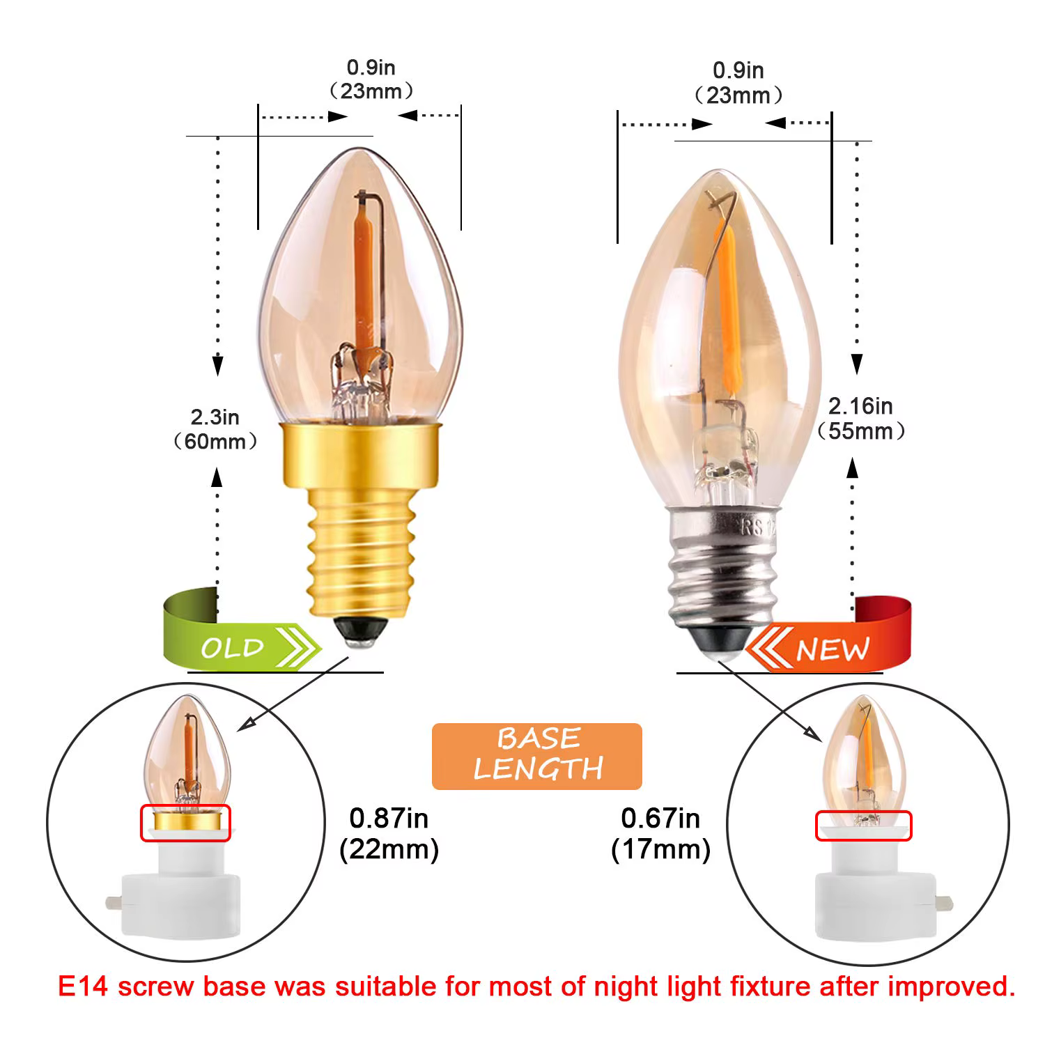 Ganliland – ampoule LED en verre teinté or C7 0.5W, Vintage, douce et chaude, Mini candélabre, 2700K E12 E14, 220V