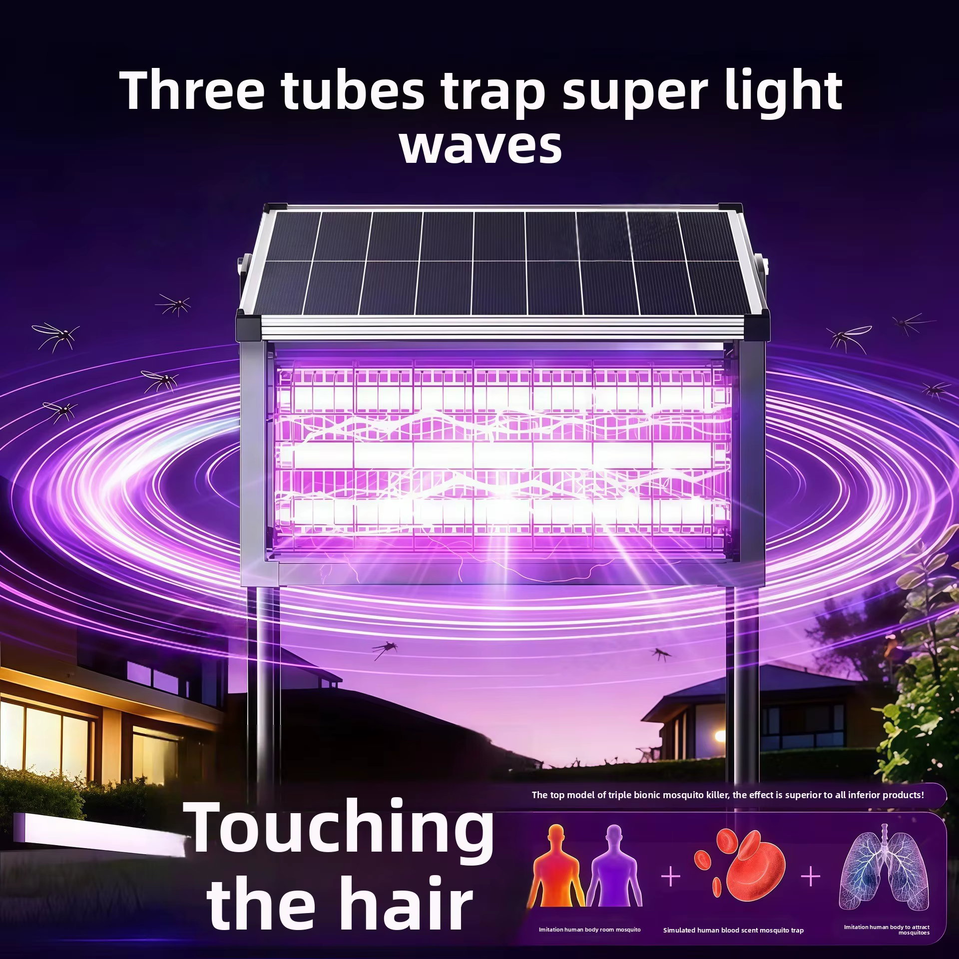 Lampe Solaire Anti-Moustiques Haute Puissance Professionnelle Extérieure Étanche Piège à Mouches pour Ferme Jardin Verger Patio