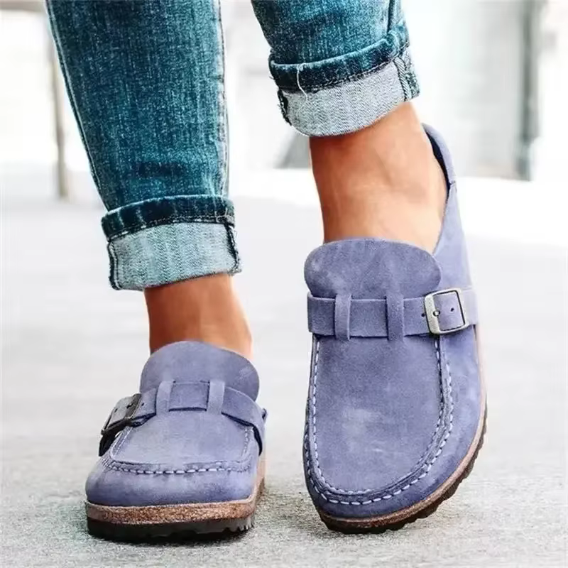 Mules à Boucles de Ceinture Durables pour Femme, Chaussures Plates à Enfiler, Demi-Pantoufles Rétro à la Mode, Nouvelle Collection 2025
