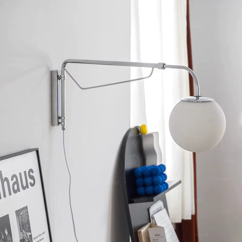 Lampes murales modernes à bras oscillant à Long poteau chromé, lampe à bras Long rétractable rotative, minimaliste, pour chambre à coucher, salon, E27