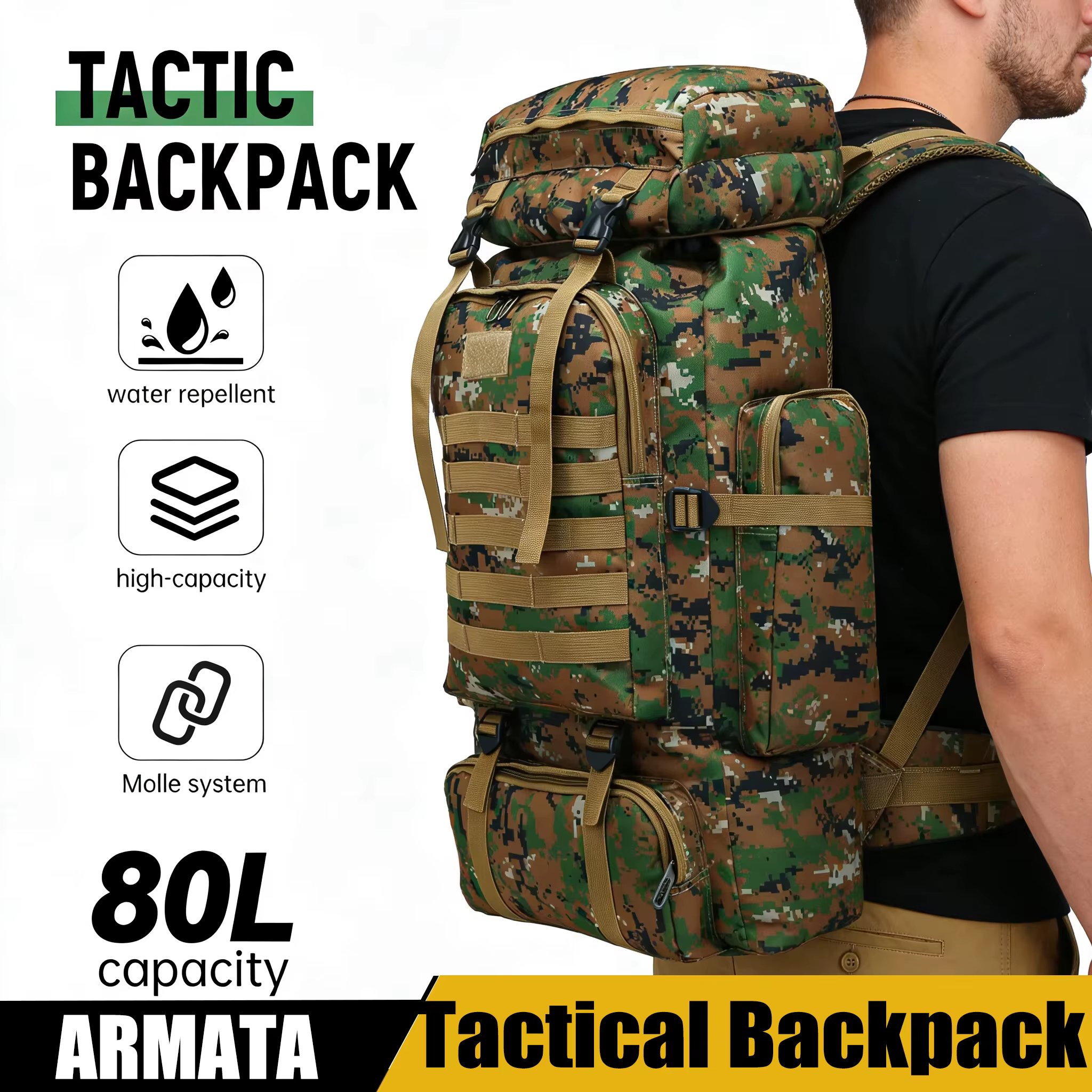 Sac à dos tactique de grande capacité 80L