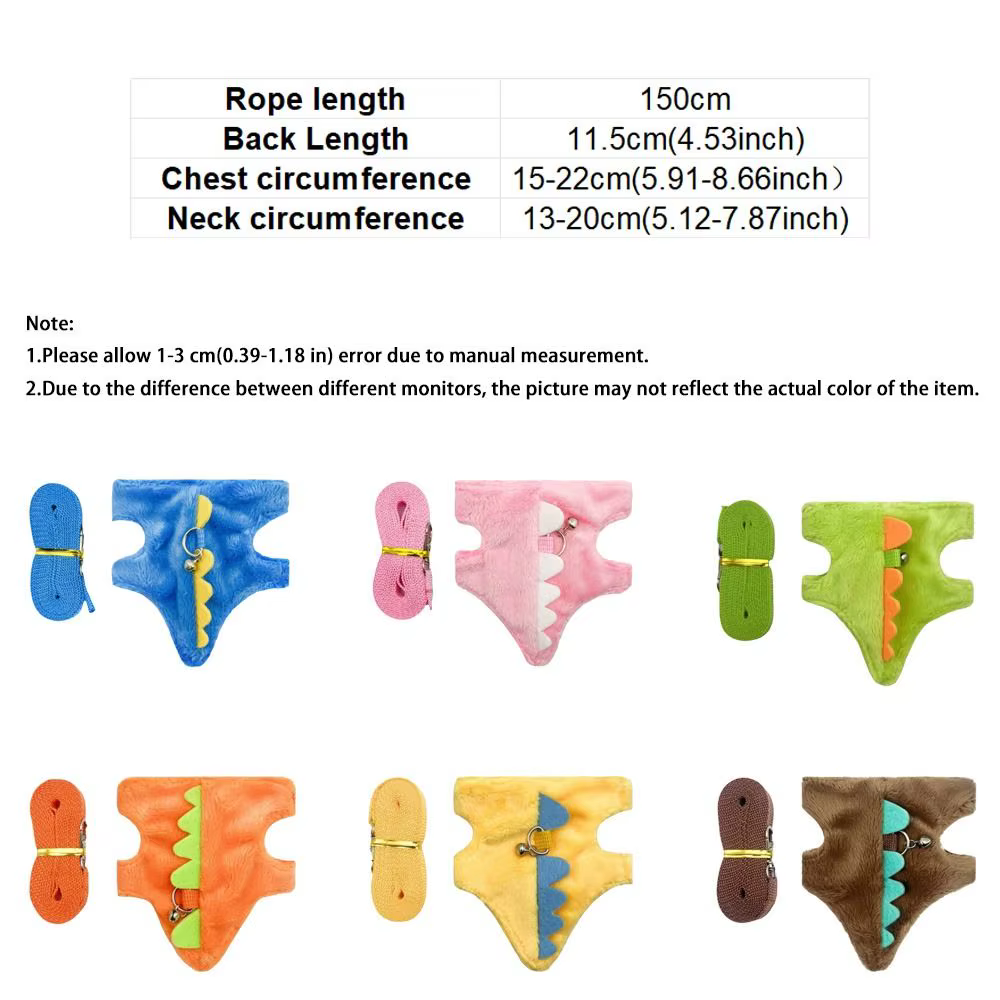 Harnais réglable pour furets en forme de dinosaure avec clochette, sangle de poitrine pour hamsters, laisse confortable anti-évasion pour animaux de compagnie, pour l'extérieur