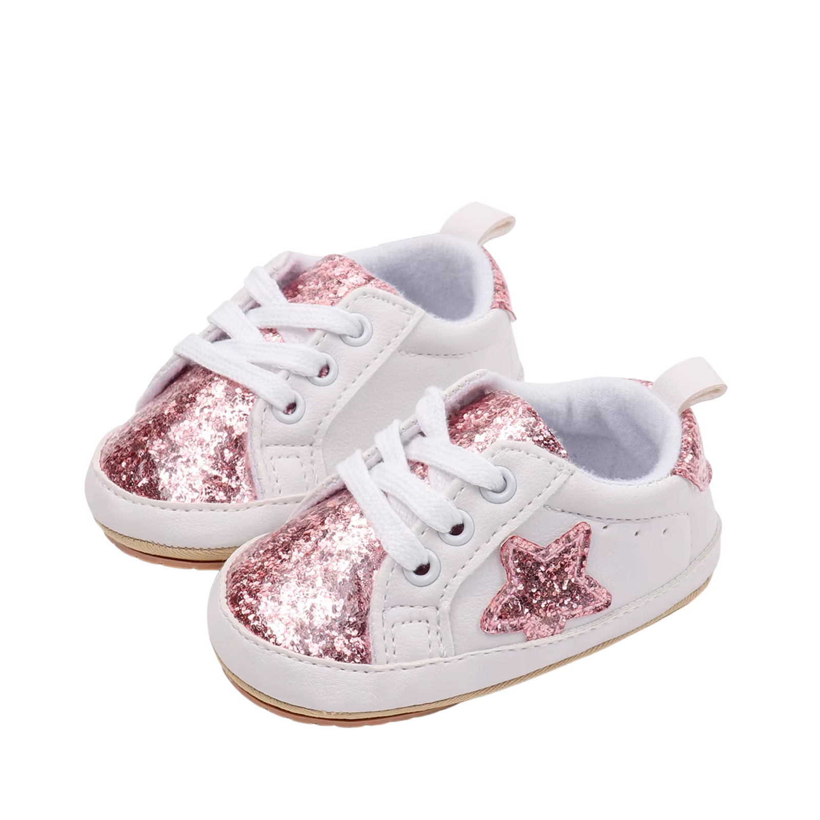 Baskets à paillettes de couleur contrastée pour bébés garçons et filles, chaussures plates à semelle souple, antidérapantes, chaussures de première marche pour nouveau-nés