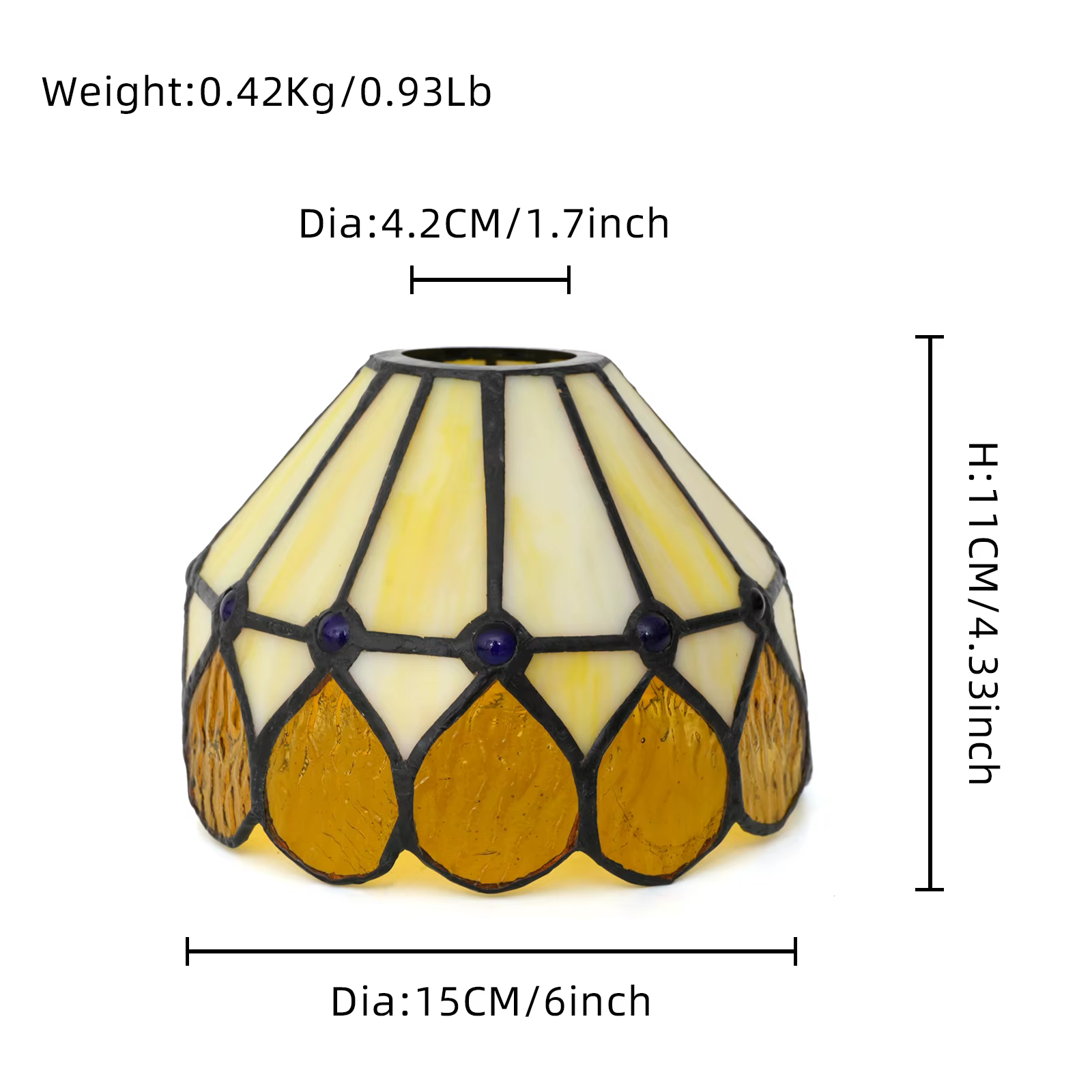 Abat-jour en verre coloré style Tiffany, abat-jour de remplacement pour lustre à branches, abat-jour de lampe murale, diamètre 6 pouces, jaune
