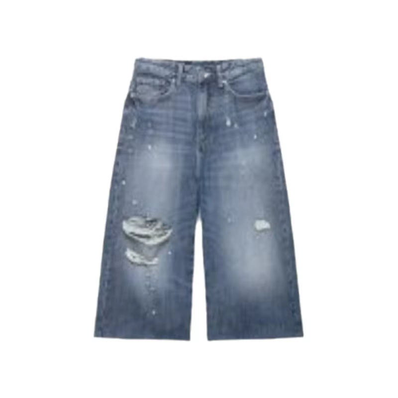 Jean rétro style américain taille haute coupe large à cinq poches en denim déchiré coton Printemps 2026 Tendance Streetwear Confortable