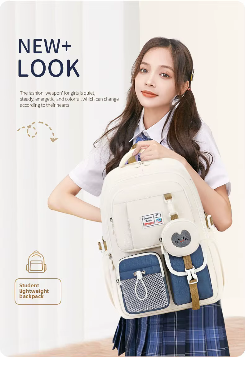 Cartables avec sac à main Junior High School Girls Niche Ins Style Sacs à dos 2025 Nouveaux sacs d'école imperméables en nylon primaire mochilas