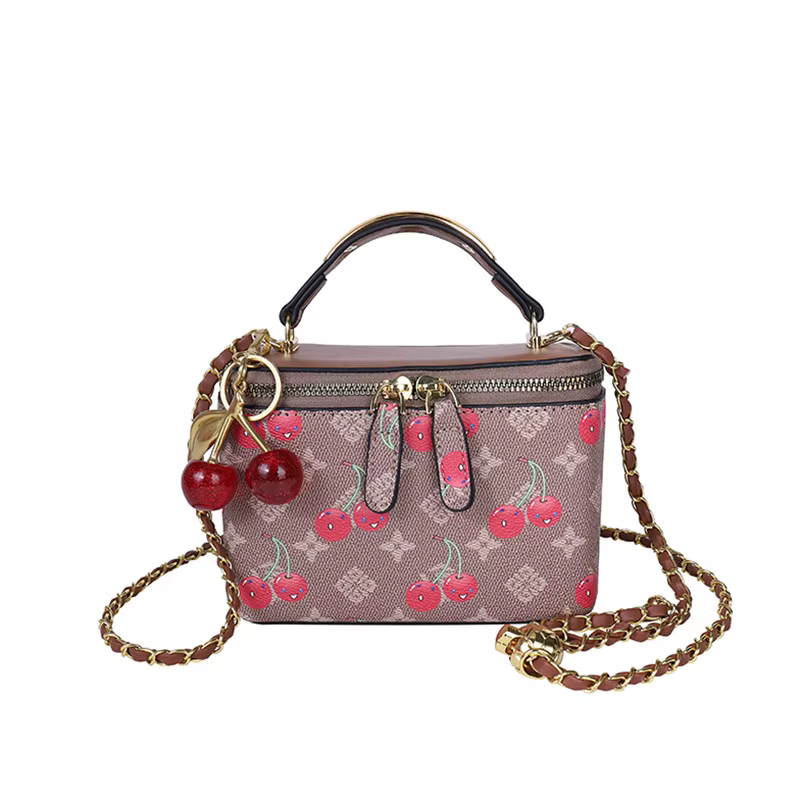 Mini sac carré décoré de cerises, sac à bandoulière pour femme, sac à main rétro à imprimé tendance, sac à main en PU, petit sac carré