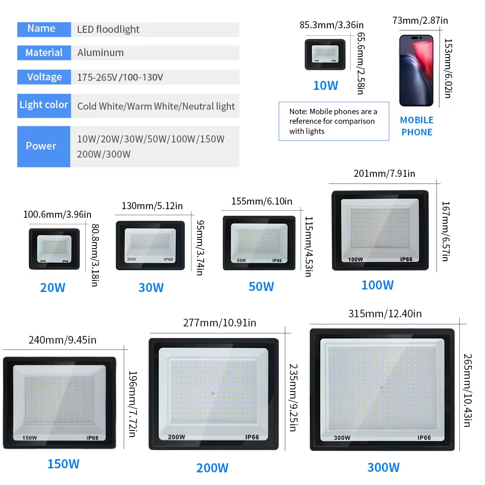 Éclairage LED 10W 20W 30W 50W 100W projecteur 220V étanche IP66 mur extérieur jardin projecteur réflecteur Foco lampe