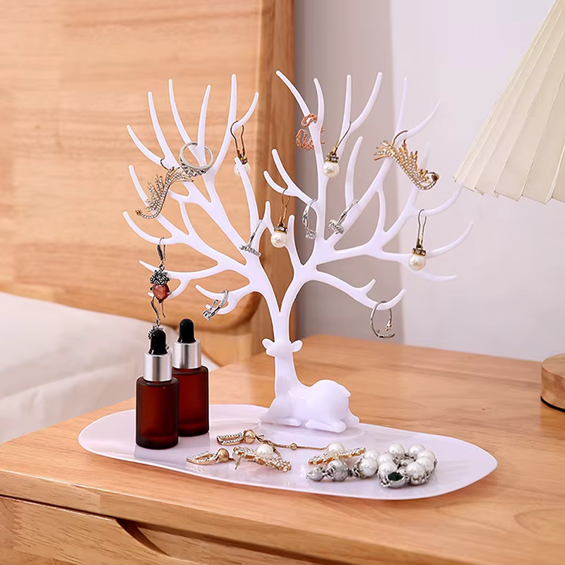 Présentoir à bijoux, plateau, supports de rangement d'arbre, boucles d'oreilles, colliers, bagues, boîtes à bijoux, étui organisateur de bureau, support de maquillage, décor