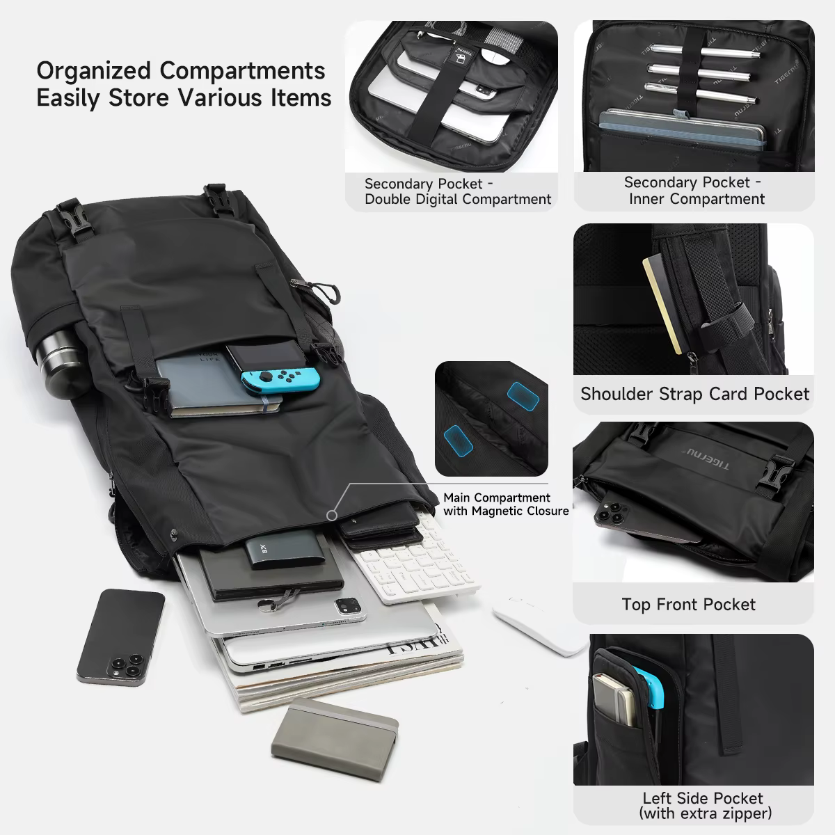 Tigernu voyage sac à dos mâle TPU sac à dos étanche hommes sacs extensible