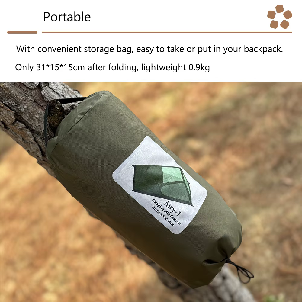Airy Tente en maille aérée pour le camping en plein air, randonnée simple, légère, intérieure, sans poteau, sac à dos pour 1 personne