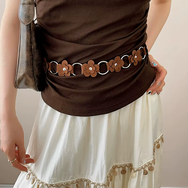 Ceinture de taille en perles de fleurs de Style bohémien pour femmes, jupe polyvalente haut de gamme et chaîne de taille en jean pour accessoire de ceinture d'été