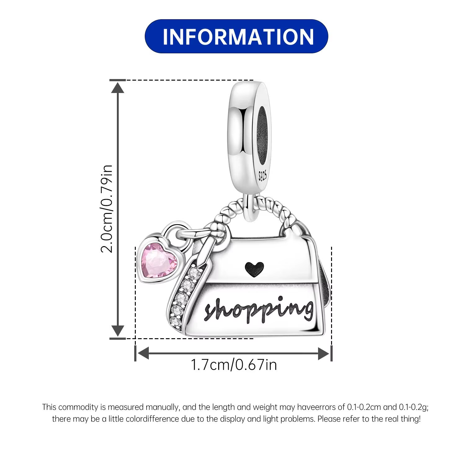 PANPOKI Breloques en argent sterling 925 en forme de sac de shopping