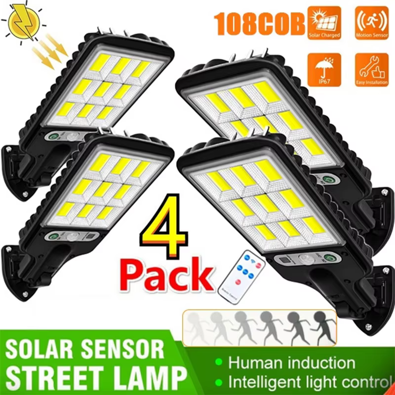 Lampadaires solaires extérieur 4500W lampe solaire avec 3 modes d'éclairage étanche PIR capteur de mouvement lampe de sécurité pour jardin chemin cour
