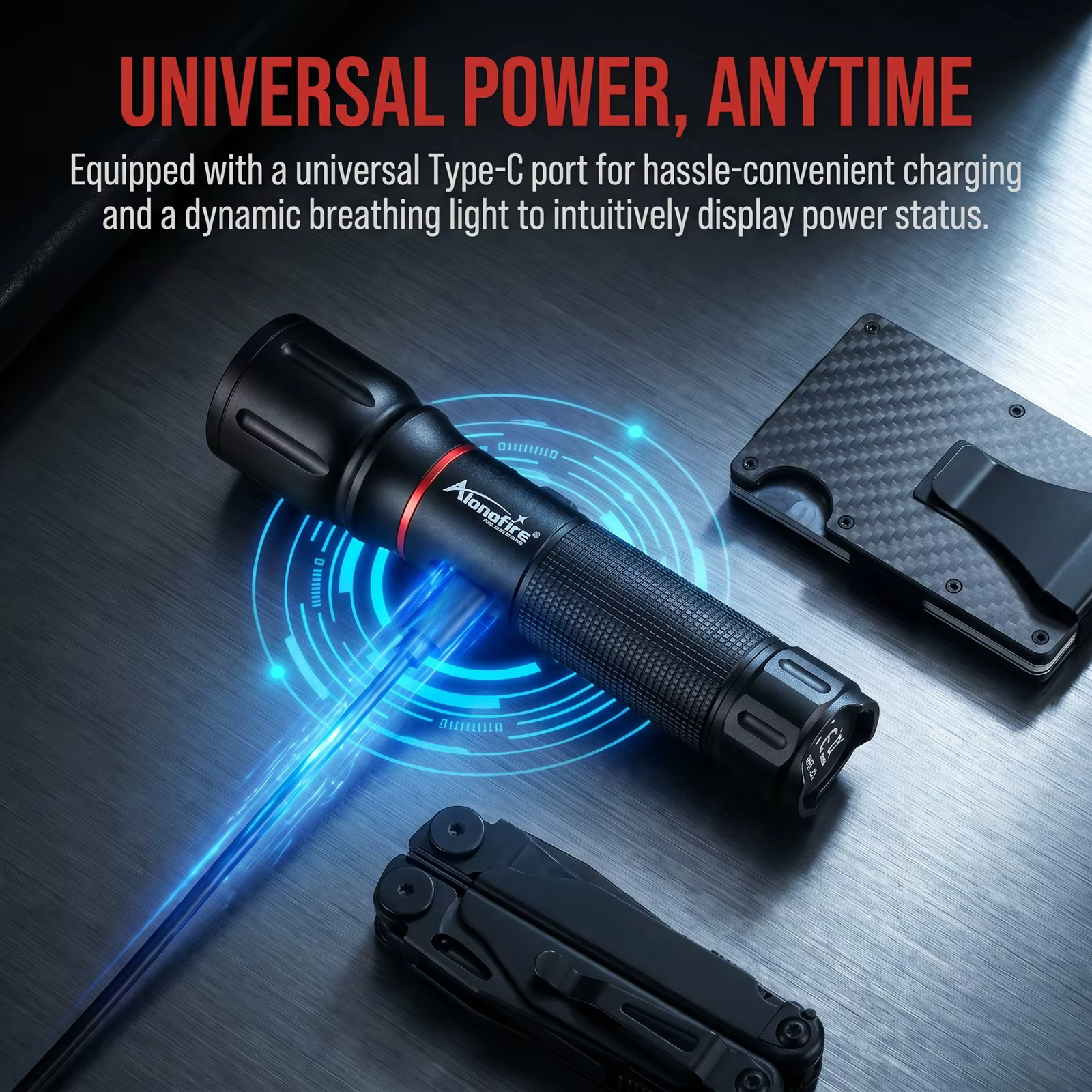 Lampe torche LED Alonefire Zoom Beam Light haute puissance, rechargeable par USB, pour le camping, la randonnée, la chasse, la pêche, l'éclairage extérieur