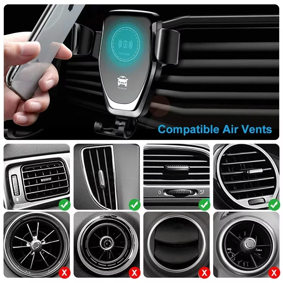 Support de téléphone de voiture à chargement sans fil rapide pour iPhone 17 16 15 14 13 12 Pro Max XR Samsung Xiaomi