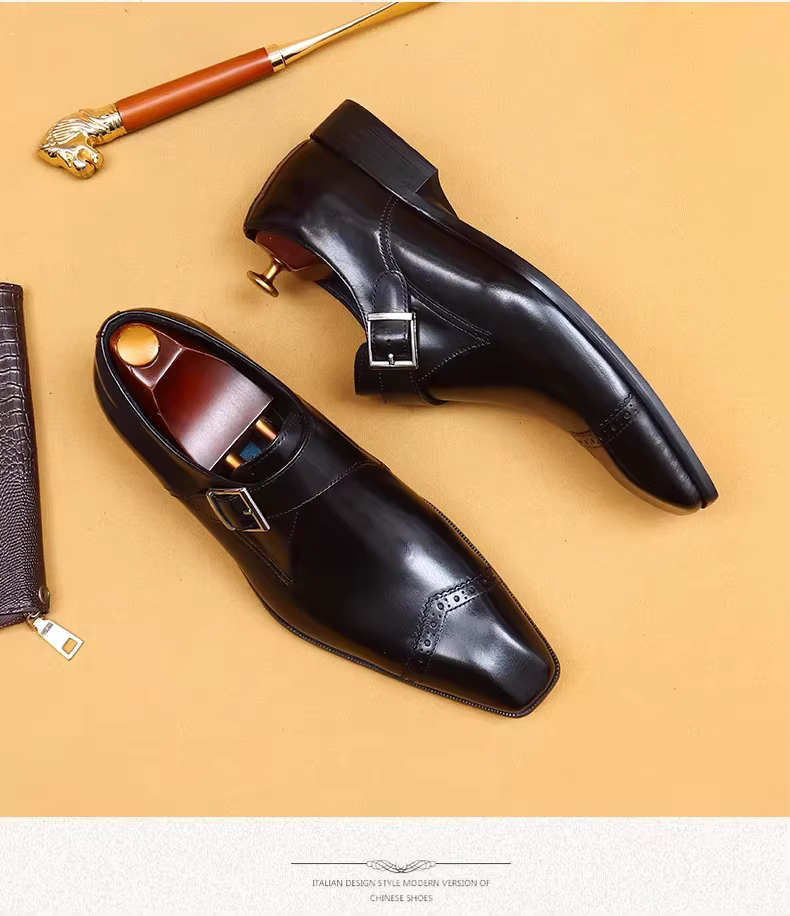 Chaussures habillées pour hommes, bout pointu, boucle, haut de gamme, mariage, grande taille, Style européen, vêtements de travail, Derby